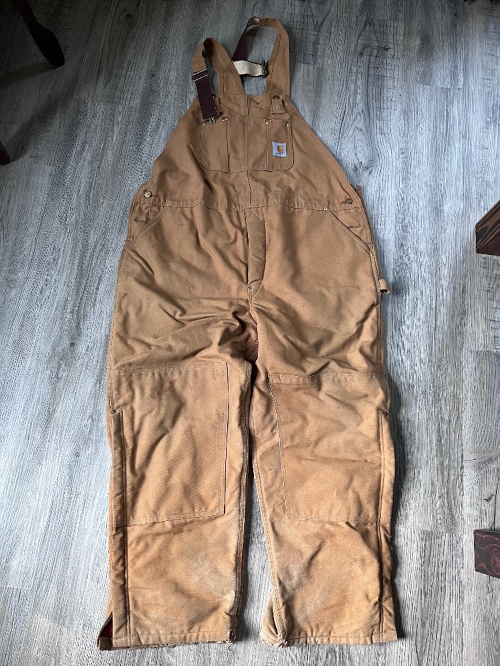 Vintage Carhartt Bib Overalls Men's 48x30 Insulated Double Knee Distressed USA